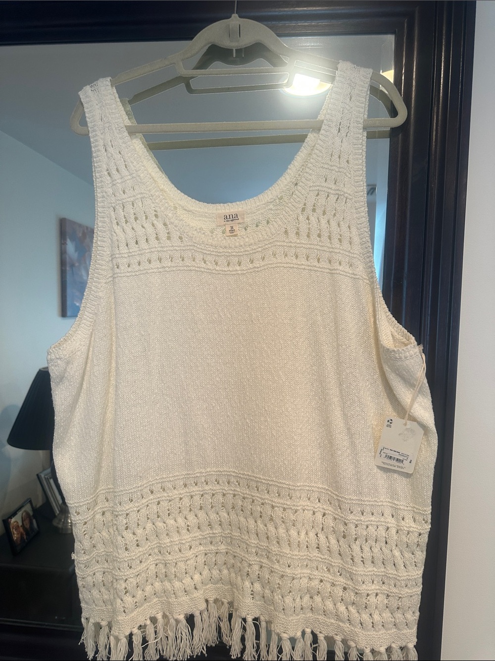 a.n.a Cream Crochet Fringe Tank Top